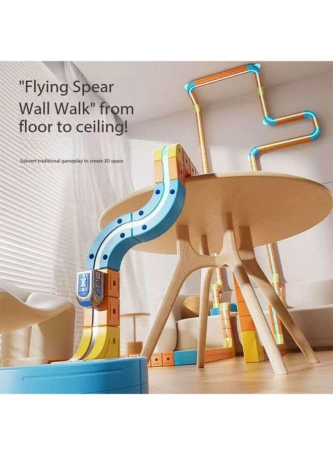 JCB CHIC 84pcs Electric Magnetic Train Tracks Set,3d Flexible Track Fusion Race With Cube Rails & Signs Flexible Race Diy Race Car Building Kits,Education Assembled Toy for Kids - Image 4